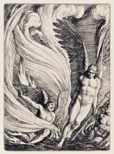 Satan Rising from the Burning Lake from Paradise Lost by John Milton, Illustration by William Strang by William Strang